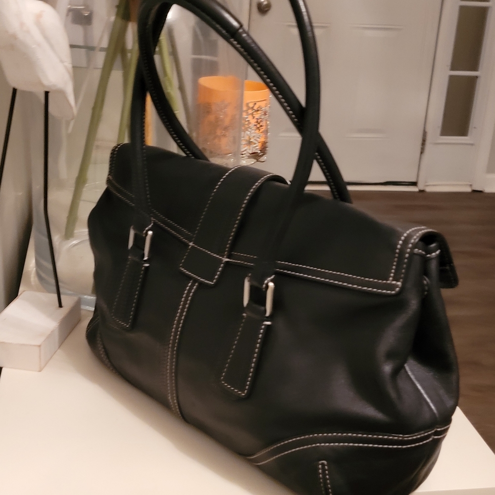 Coach Black Leather Satchel with Silver Hardware - Picture 3 of 16